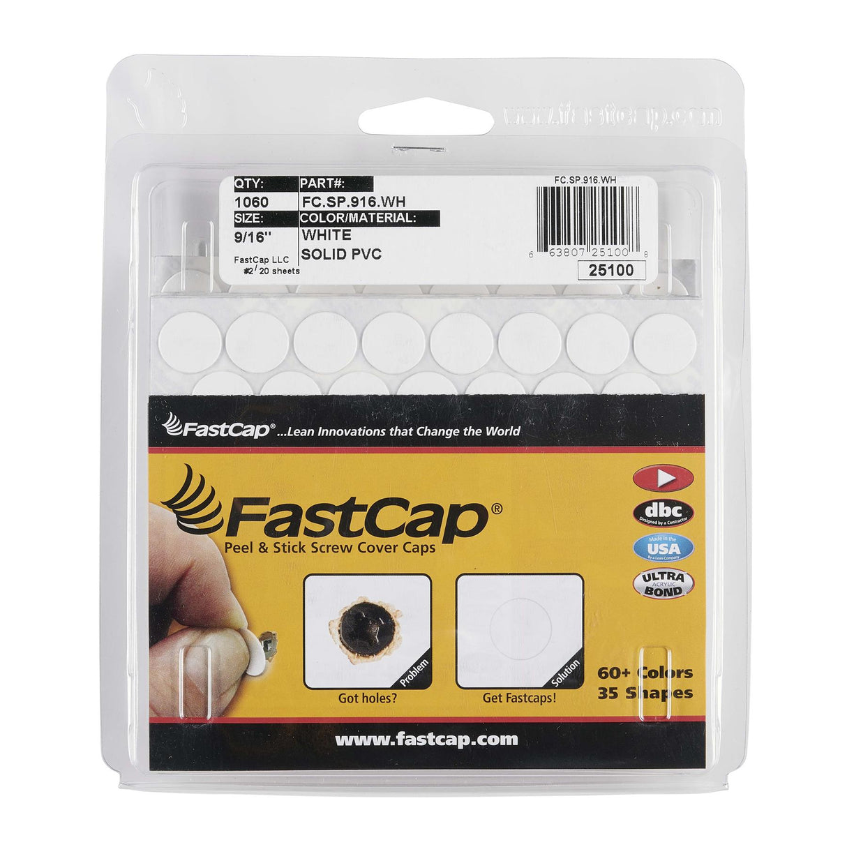FastCap Peel & Stick Cover Caps - White 14mm (1060 pc)