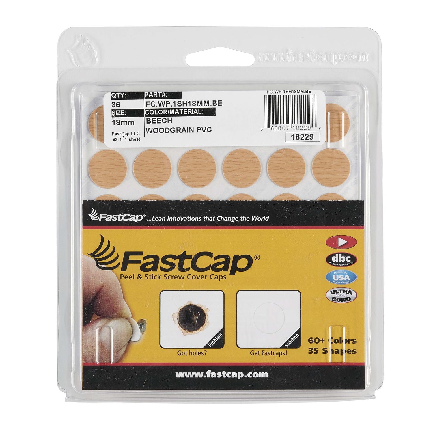 FastCap Peel & Stick Cover Caps - Beech 18mm (36 pc)