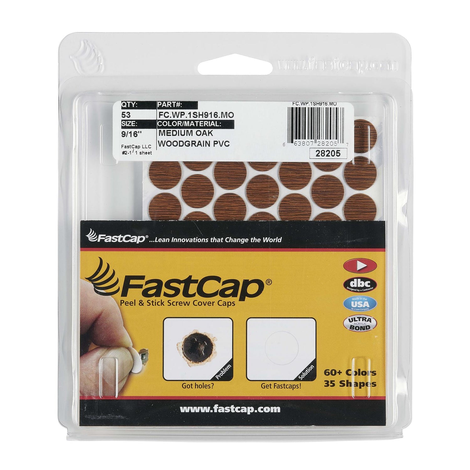 FastCap Peel & Stick Cover Caps - Oak 14mm (52 pc)