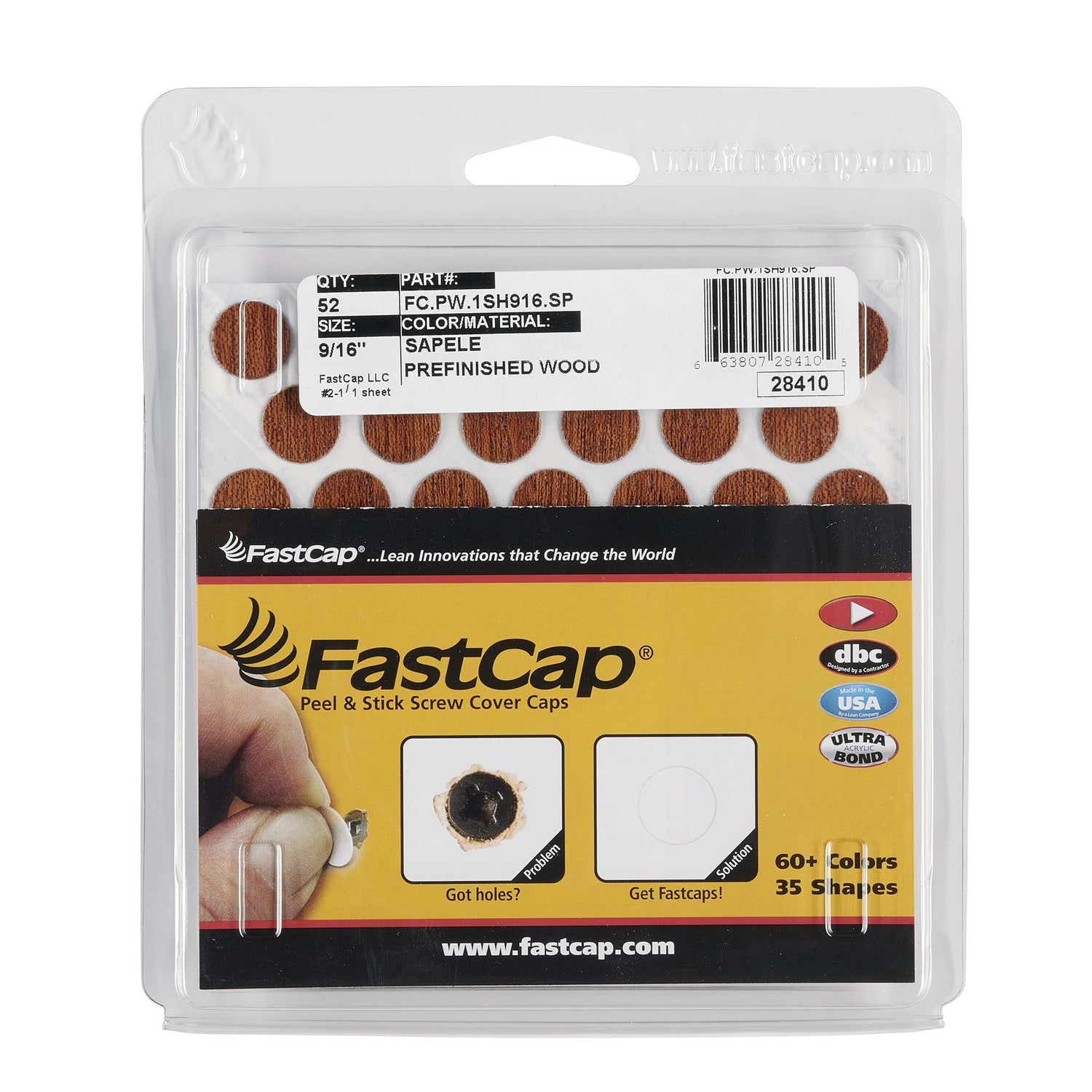 FastCap Peel & Stick Cover Caps - Sapele 14mm (52 pc)