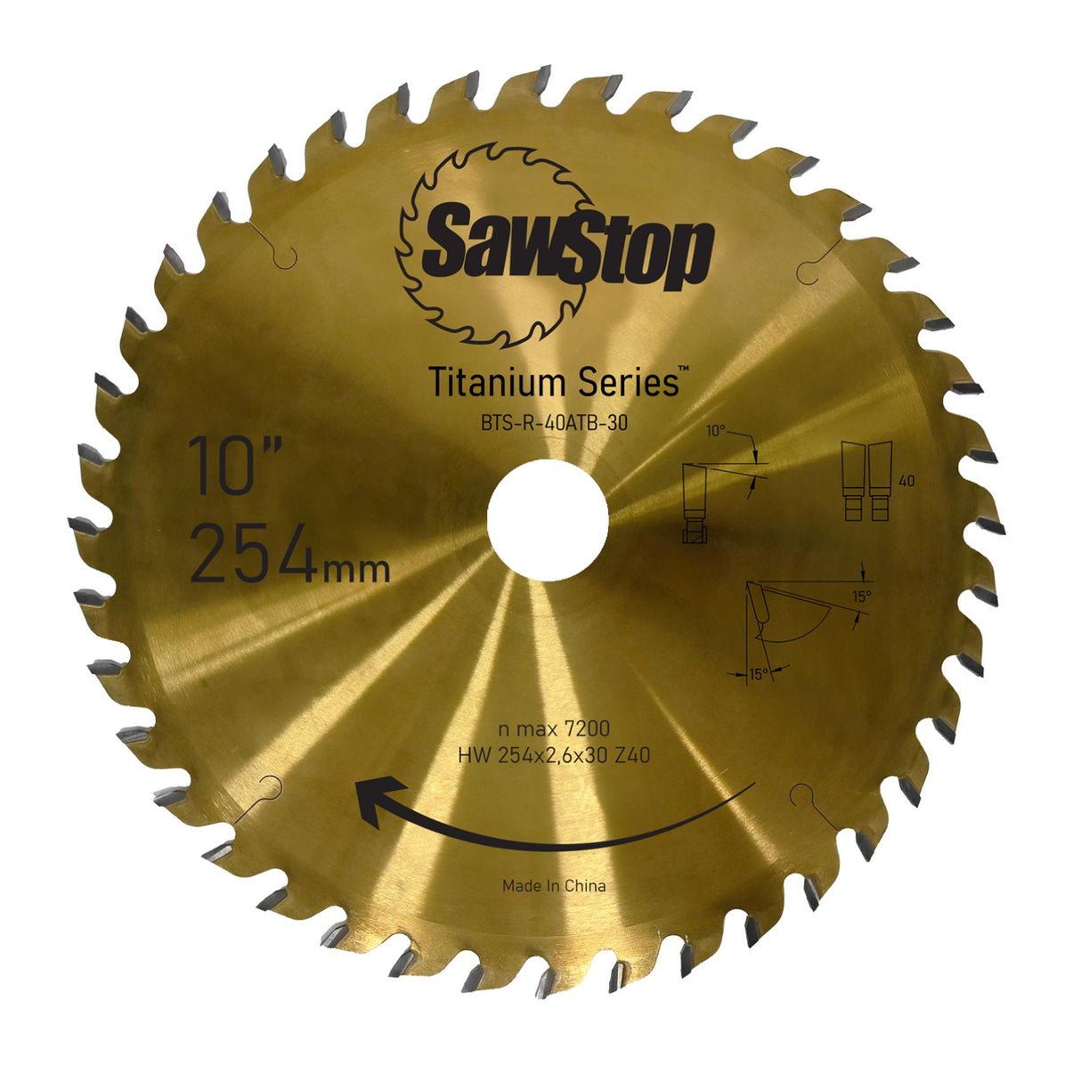 SawStop Titanium Series 40-Tooth Combination Table Saw Blade - 254mm/30mm Arbor