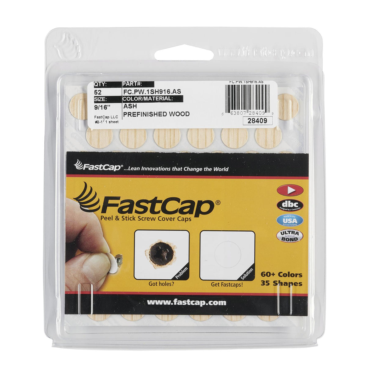 FastCap Peel & Stick Cover Caps - Ash 14mm (52 pc)
