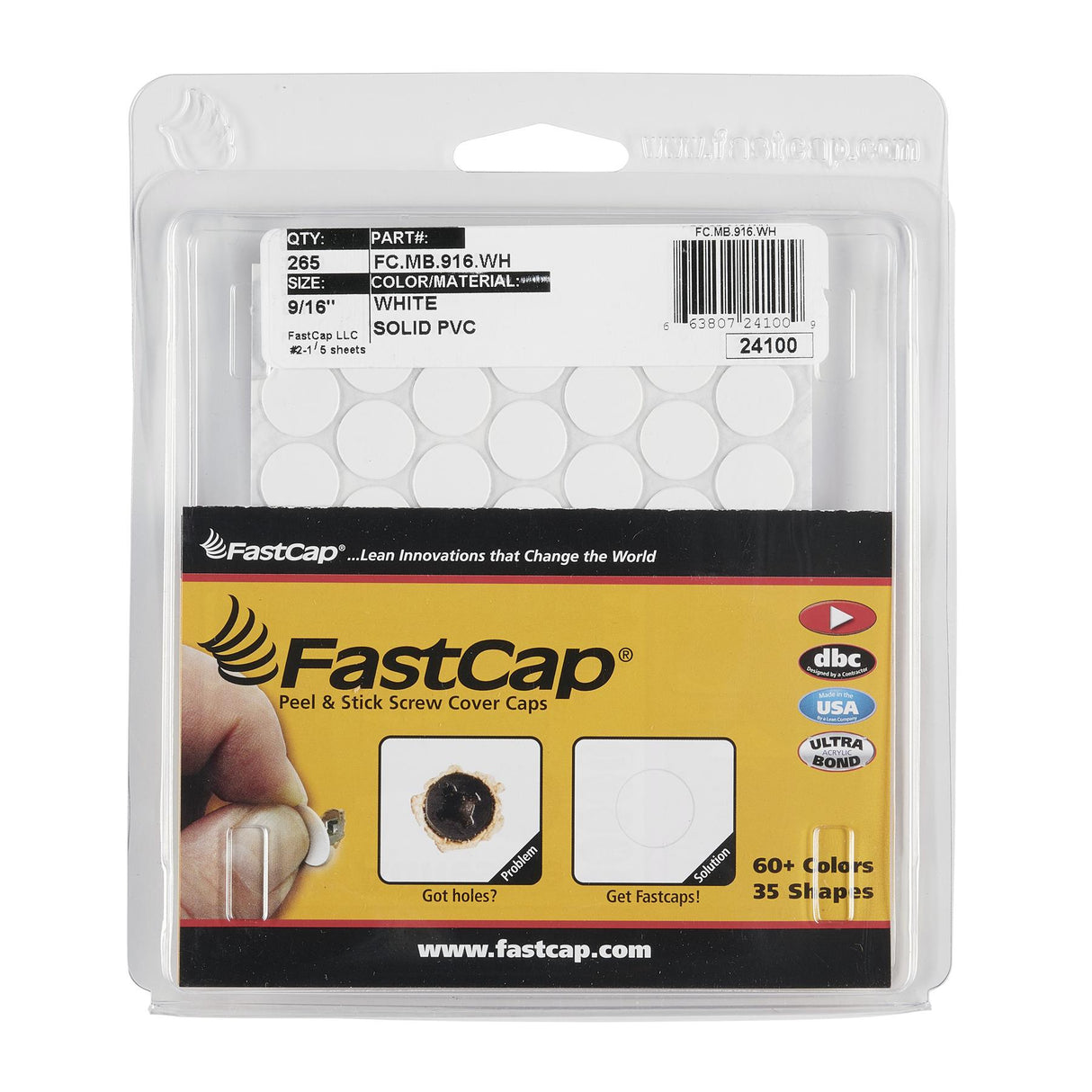 FastCap Peel & Stick Cover Caps - White 14mm (265 pc)
