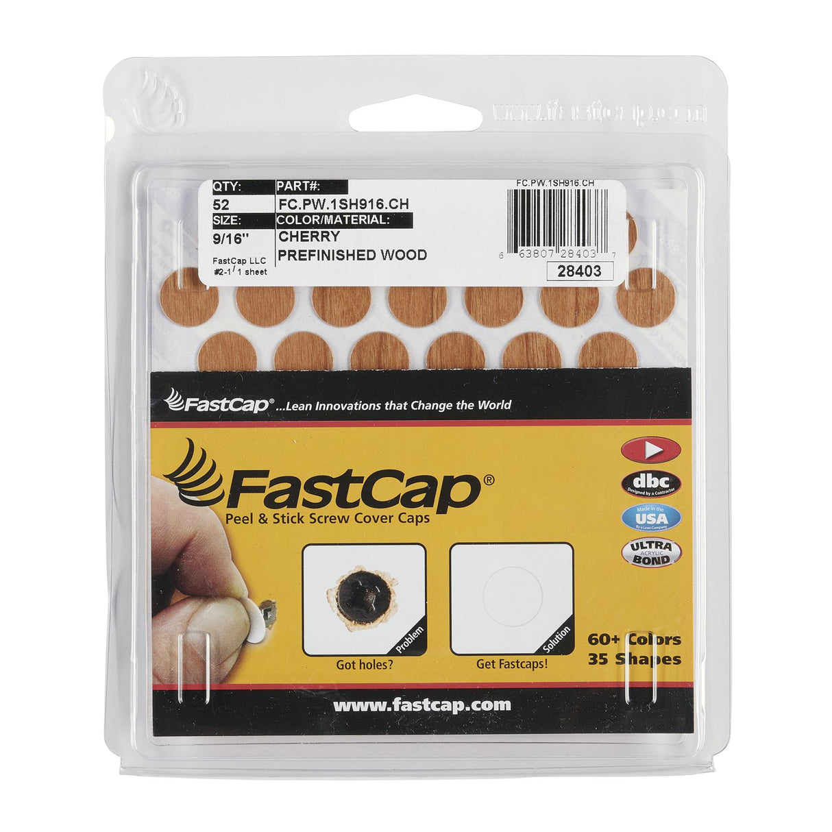 FastCap Peel & Stick Cover Caps - Cherry 14mm (52 pc)