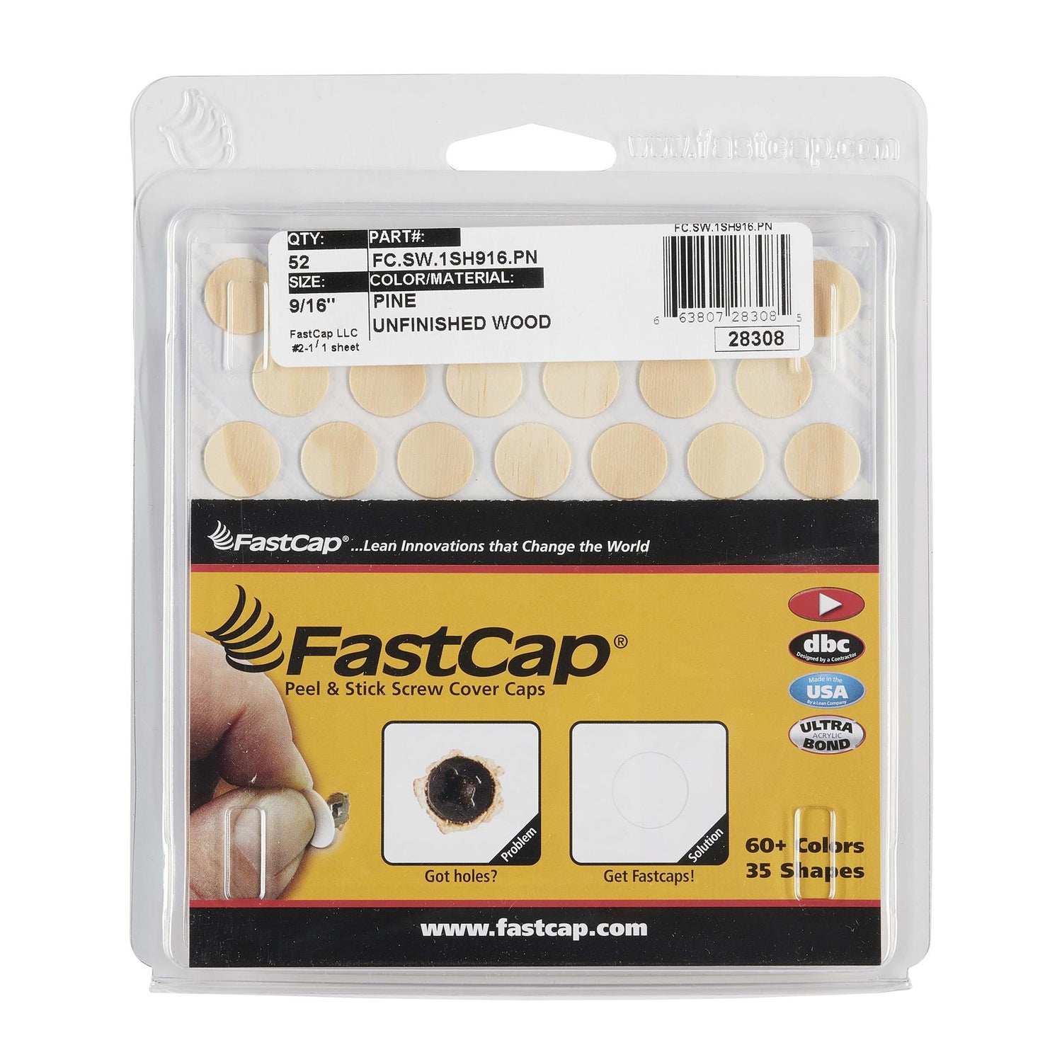 FastCap Peel & Stick Cover Caps - Pine 14mm (52 pc)