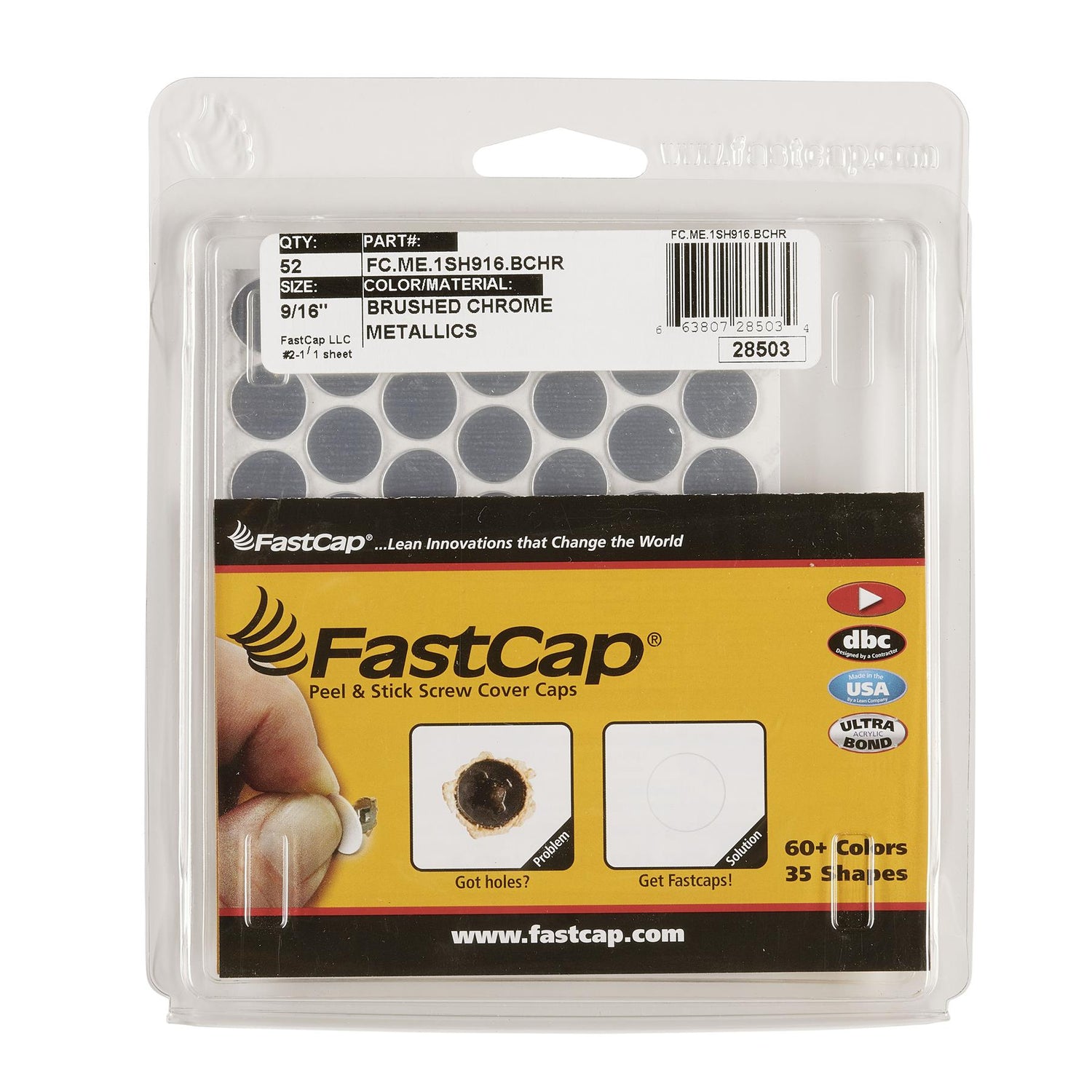 FastCap Peel & Stick Cover Caps - Chrome 14mm (52 pc)