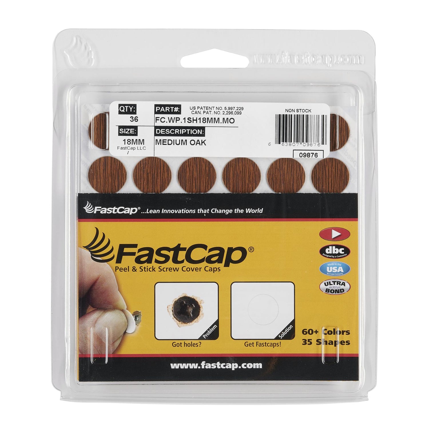 FastCap Peel & Stick Cover Caps - Oak 18mm (36 pc)