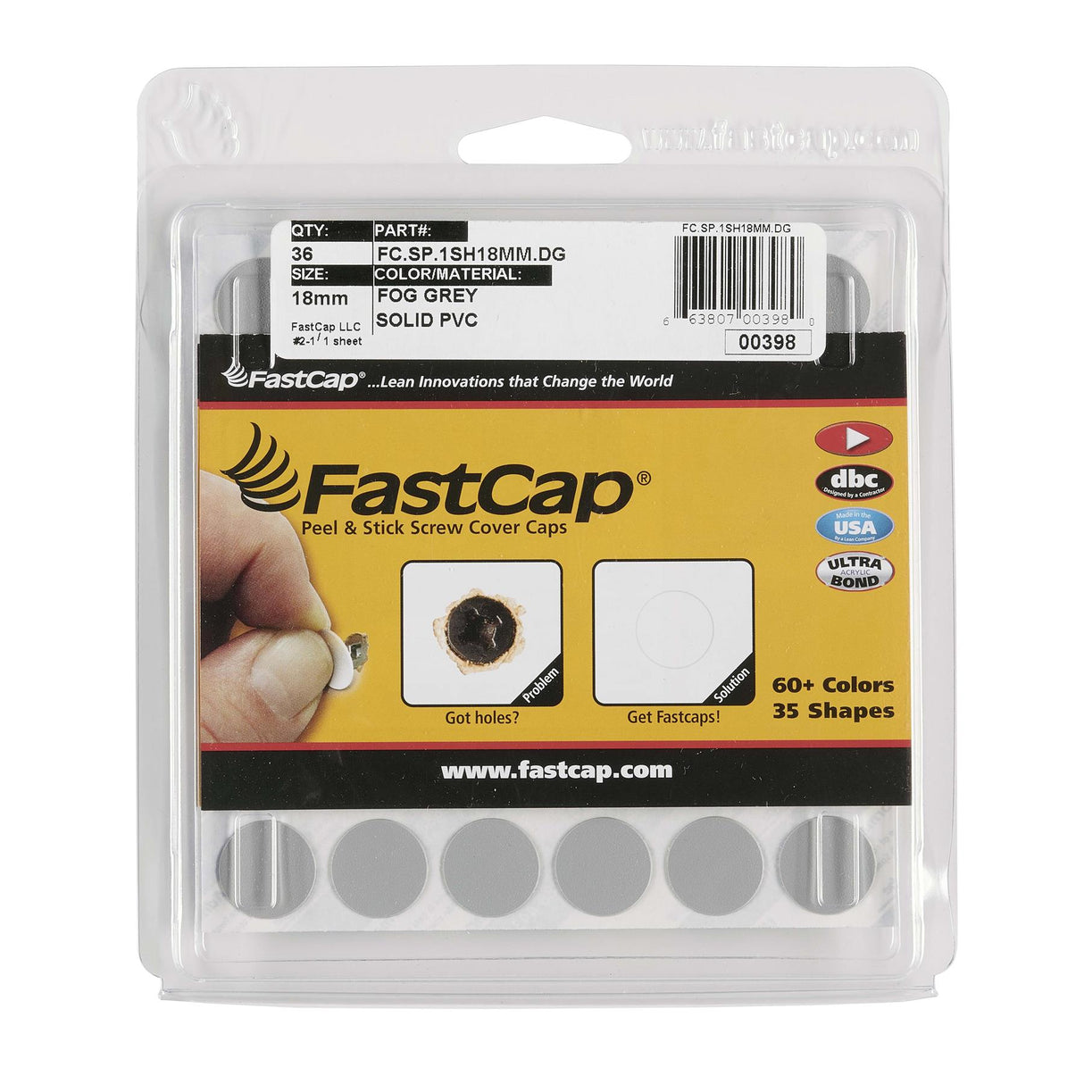 FastCap Peel & Stick Cover Caps - Grey 18mm (36 pc)