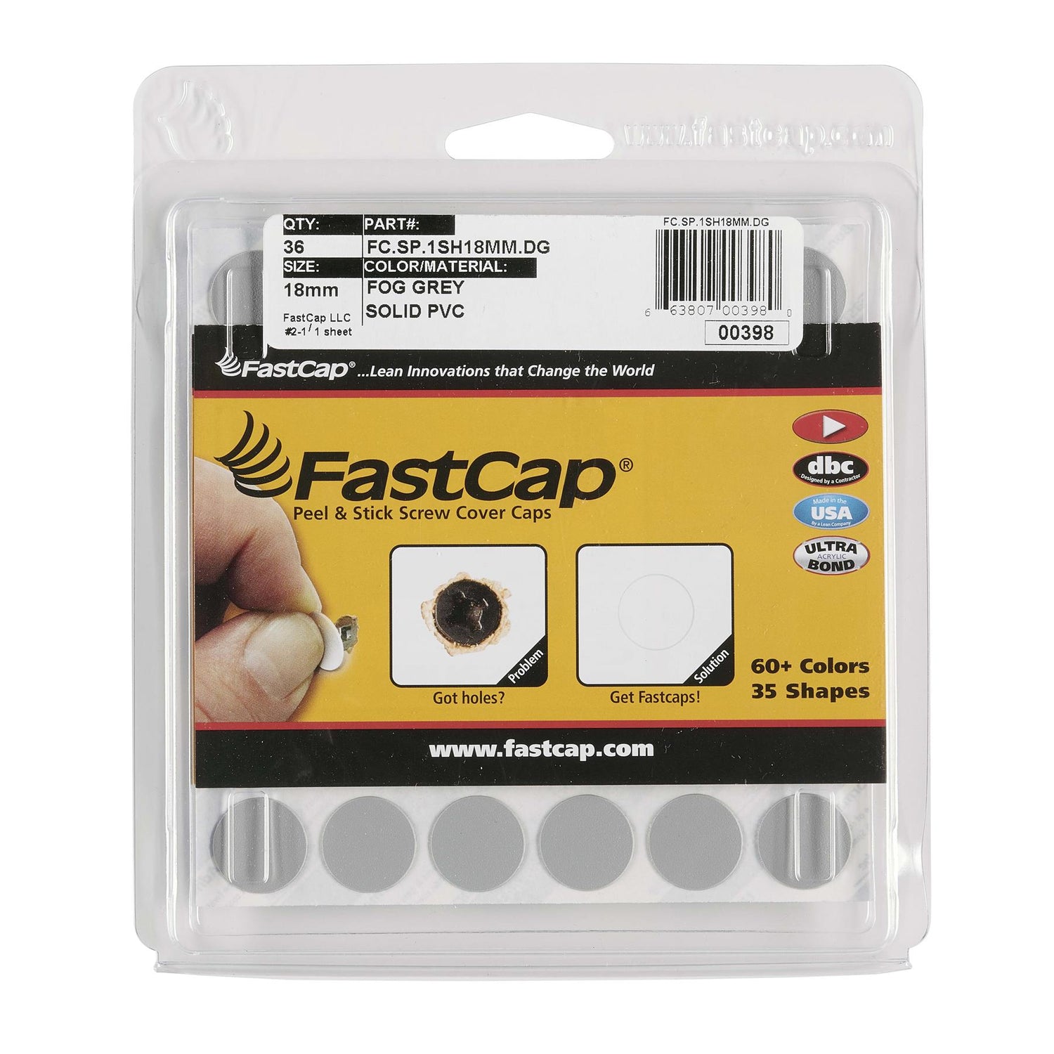 FastCap Peel & Stick Cover Caps - Grey 18mm (36 pc)