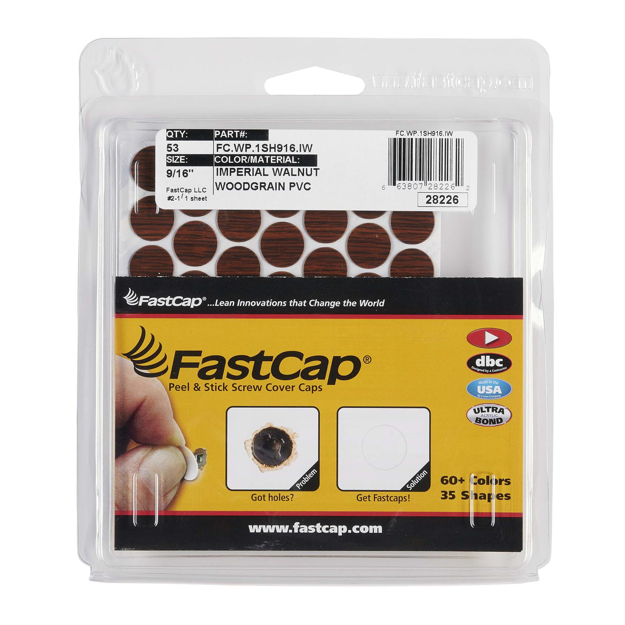 FastCap Peel & Stick Cover Caps - Walnut 14mm (52 pc)