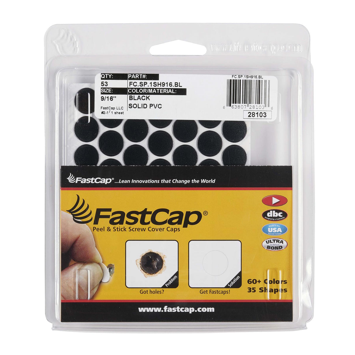 FastCap Peel & Stick Cover Caps - Black 14mm (52 pc)