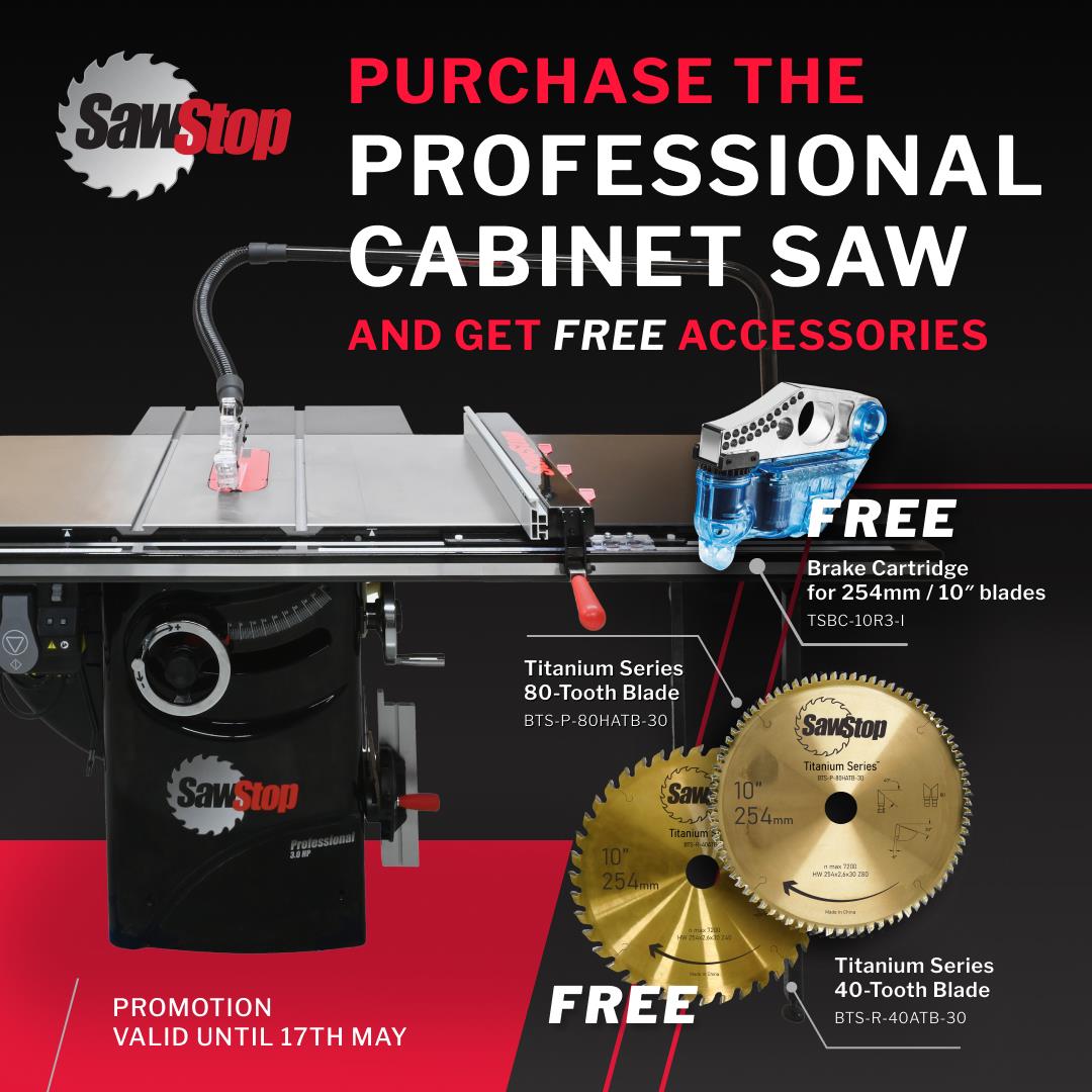 SawStop Professional Cabinet Saw with Floating Arm Dust Collection