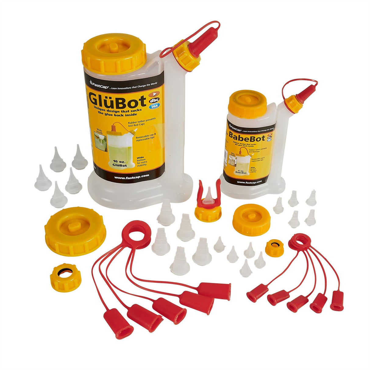 FastCap GluBot and BabeBot Glue Bottle and Tip Kits - 16 oz and 4 oz