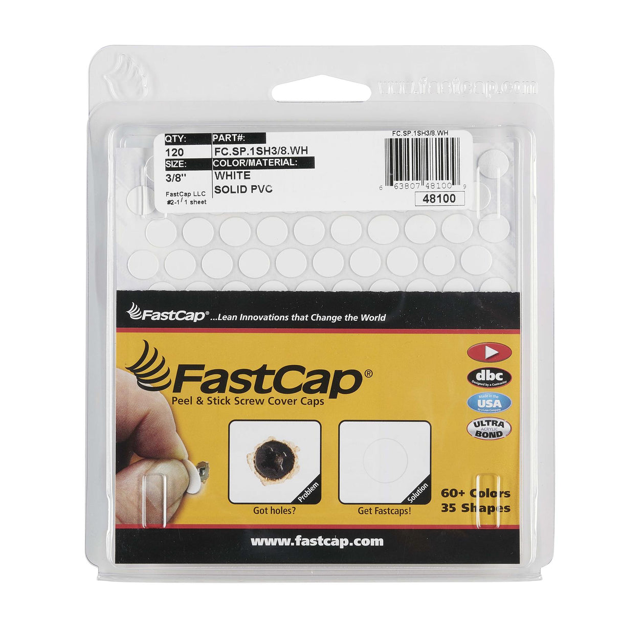 FastCap Peel & Stick Cover Caps - White 9.5mm (120 pc)