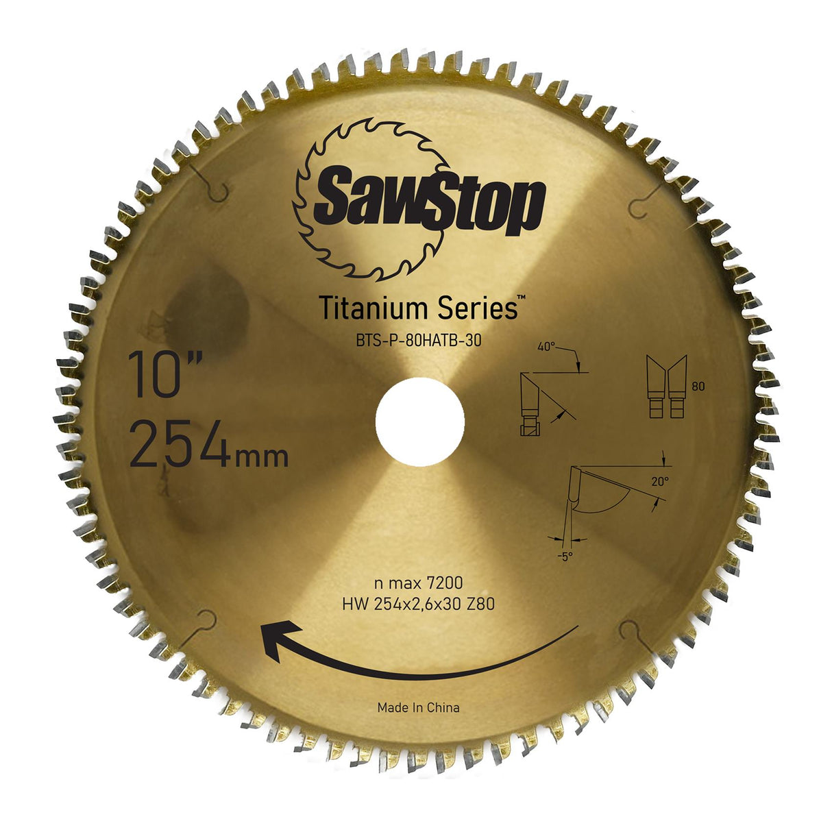 SawStop Titanium Series 80-Tooth Combination Table Saw Blade - 254mm/30mm Arbor