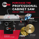 SawStop Professional Cabinet Saw with Floating Arm Dust Collection