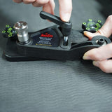 Person using Bow Products XT3 Xtender Fence Mounting Brackets on a Table Saw