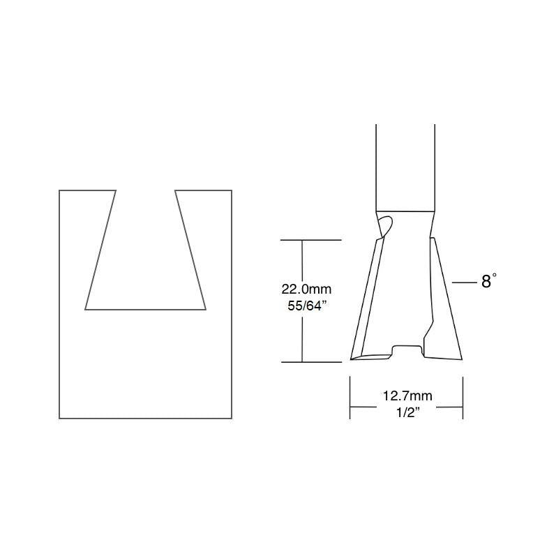 PantoRouter Solid Tungston Carbide Dovetail Cutter 8°